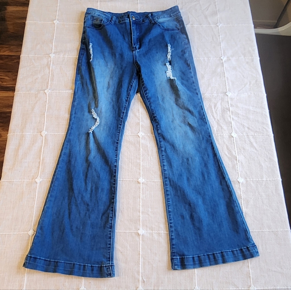 Crazy Train Distressed Flare Jeans (Size 13/31)